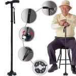 Magic Cane Folding LED Safety Walking Stick 4 Head Pivoting Trusty Base Black