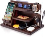 TESLYAR Wood Phone Docking Station Ash Key Holder Wallet Stand - Image 2