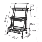 Storage Rack Cart Foldable Kitchen Trolley with Wheels - Image 3
