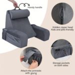 Cozy Ergonomic TV Pillow with Handy Pockets, Gray/White - Image 10
