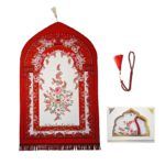 Elegant Pink Floral Prayer Mat with 99 Beads, Portable - صورة 3